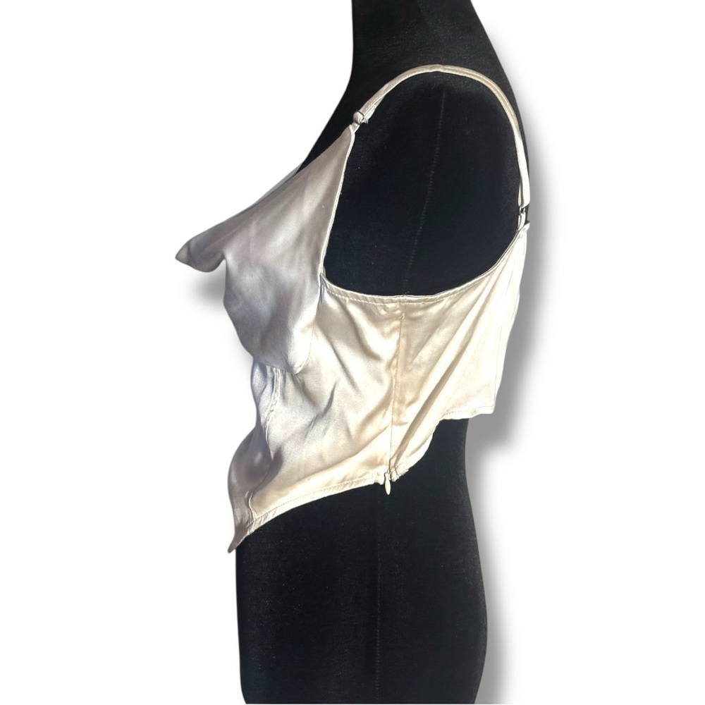 H&M Chic Ivory Satin Skinny Strap Cowl Neck Women's Cropped Camisole Top - Picture 4 of 16